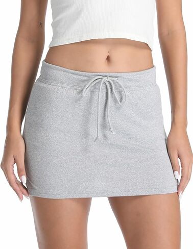 Women's Sweat Mini Skirts Cute Built-in Shorts Split Hem Drawstring Stretchy Tennis Skirts in Saudi Arabia