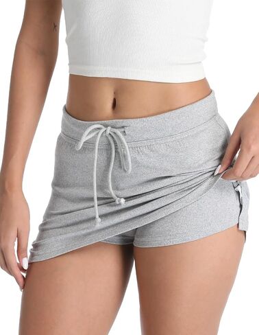 Women's Sweat Mini Skirts Cute Built-in Shorts Split Hem Drawstring Stretchy Tennis Skirts in Saudi Arabia
