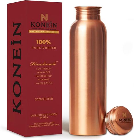 100% Copper Water Bottle, Plain Classic Finish Design, (34 Oz/1000ml), Ayurvedic Copper Bottle for Drinking water with Nature Health Benefits, Leak-Proof, Durable & Eco-friendly in Saudi Arabia