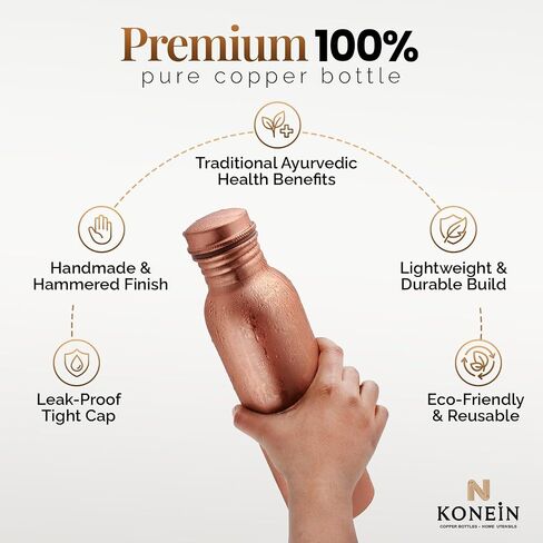100% Copper Water Bottle, Plain Classic Finish Design, (34 Oz/1000ml), Ayurvedic Copper Bottle for Drinking water with Nature Health Benefits, Leak-Proof, Durable & Eco-friendly in Saudi Arabia