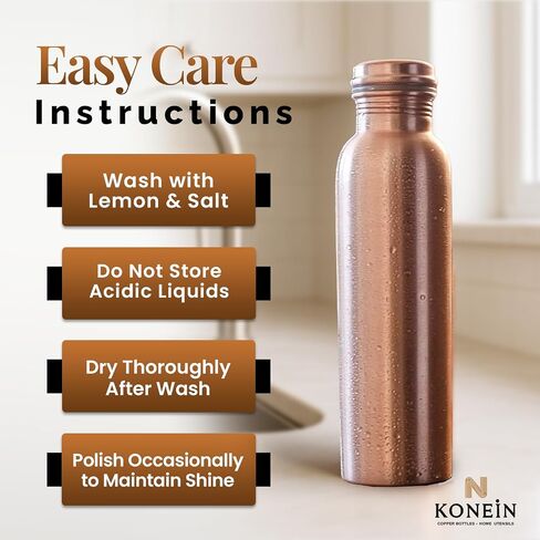100% Copper Water Bottle, Plain Classic Finish Design, (34 Oz/1000ml), Ayurvedic Copper Bottle for Drinking water with Nature Health Benefits, Leak-Proof, Durable & Eco-friendly in Saudi Arabia