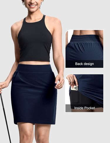 Women's Golf Skorts Knee Length 4 Pockets Tennis Athletic Skirt with Built-in Shorts in Saudi Arabia