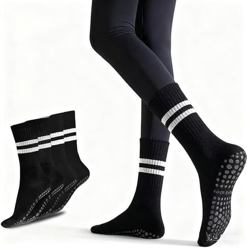 2 Pairs Pilates Grippy Socks for Women Yoga Non Slip Long Socks in Saudi Arabia