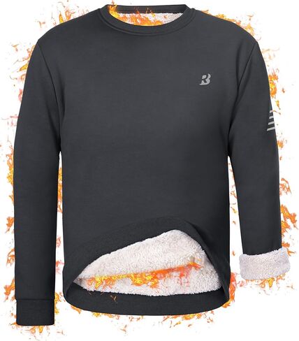Roadbox Men's Sherpa Lined Sweatshirt, Winter Warm Heavyweight Crewneck Pullover Tops, Long Sleeve Thermal Fleece Sweaters in Saudi Arabia