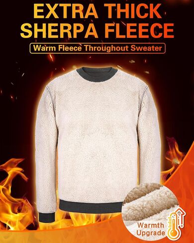 Roadbox Men's Sherpa Lined Sweatshirt, Winter Warm Heavyweight Crewneck Pullover Tops, Long Sleeve Thermal Fleece Sweaters in Saudi Arabia