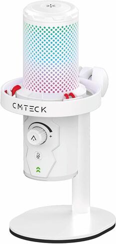 ميكروفون USB CMTECK لألعاب الكمبيوتر، ميكروفون مكثف للألعاب مع كتم سريع، مؤشر RGB، التوصيل والتشغيل، ميكروفون بودكاست مكتبي للتسجيل، يوتيوب، البث، متوافق مع PS4/5/PC (أسود) in Kuwait