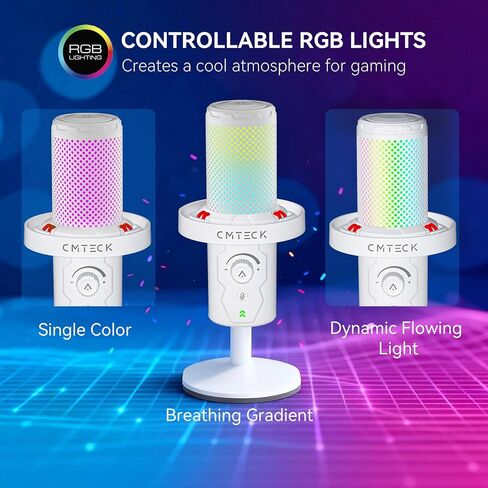 ميكروفون USB CMTECK لألعاب الكمبيوتر، ميكروفون مكثف للألعاب مع كتم سريع، مؤشر RGB، التوصيل والتشغيل، ميكروفون بودكاست مكتبي للتسجيل، يوتيوب، البث، متوافق مع PS4/5/PC (أسود) in Kuwait