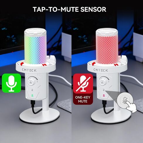 ميكروفون USB CMTECK لألعاب الكمبيوتر، ميكروفون مكثف للألعاب مع كتم سريع، مؤشر RGB، التوصيل والتشغيل، ميكروفون بودكاست مكتبي للتسجيل، يوتيوب، البث، متوافق مع PS4/5/PC (أسود) in Kuwait