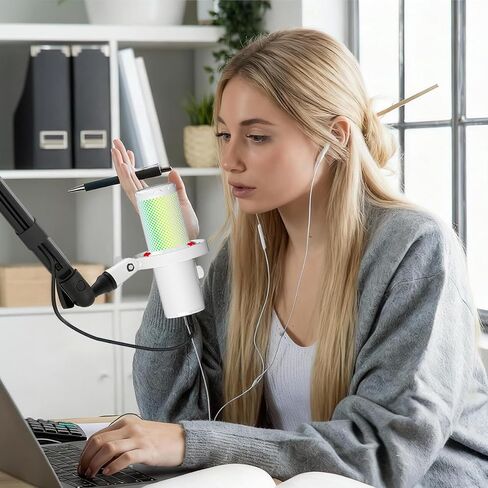 ميكروفون USB CMTECK لألعاب الكمبيوتر، ميكروفون مكثف للألعاب مع كتم سريع، مؤشر RGB، التوصيل والتشغيل، ميكروفون بودكاست مكتبي للتسجيل، يوتيوب، البث، متوافق مع PS4/5/PC (أسود) in Kuwait