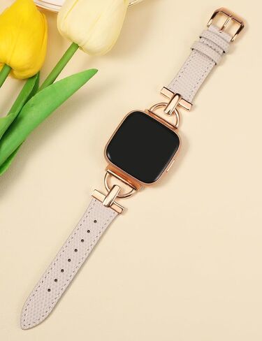سوار جلدي نحيف متوافق مع Fitbit Versa 2/Versa Lite/SE - حزام أنيق بإبزيم معدني على شكل حرف D للنساء in Saudi Arabia