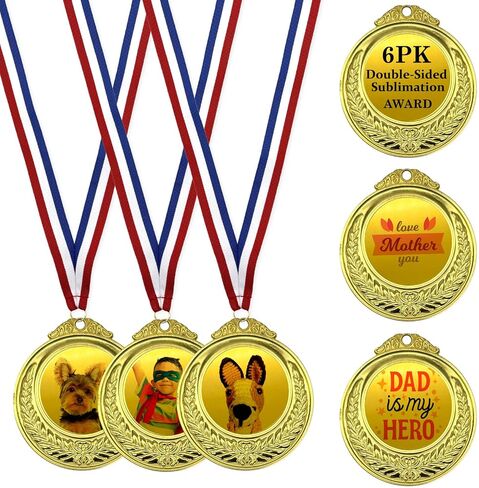 6 Pack Sublimation Gold Metal Medal Blanks, Award Prize Medal 2.55", DIY Custom Award Medals with Lanyards Kit Set for Competitions Kids Schools Events Party Favors Trophies in Saudi Arabia