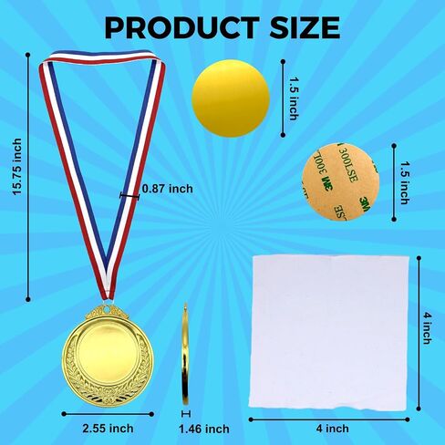6 Pack Sublimation Gold Metal Medal Blanks, Award Prize Medal 2.55", DIY Custom Award Medals with Lanyards Kit Set for Competitions Kids Schools Events Party Favors Trophies in Saudi Arabia