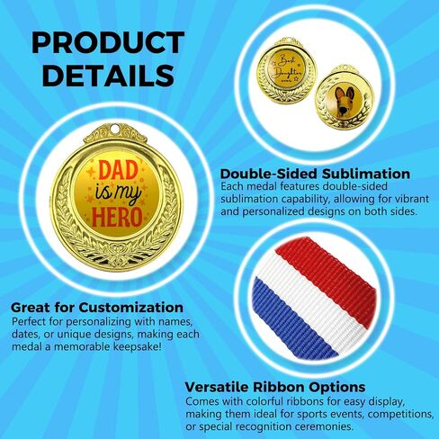 6 Pack Sublimation Gold Metal Medal Blanks, Award Prize Medal 2.55", DIY Custom Award Medals with Lanyards Kit Set for Competitions Kids Schools Events Party Favors Trophies in Saudi Arabia