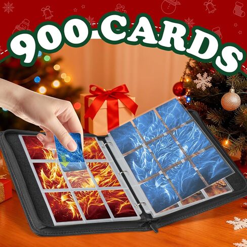 غلاف بطاقات التداول 4 جيوب - يحمل 440 بطاقة، 50 غلافًا قابلاً للإزالة، ألبوم ثلاثي الحلقات للعبة، MTG والبطاقات الرياضية - تخزين آمن وحماية ممتازة، هدايا للأولاد والبنات، أصفر وأزرق in Saudi Arabia