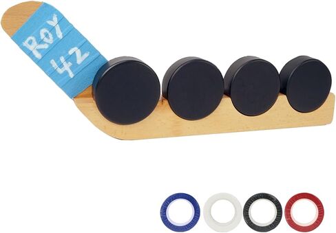 حافظة عرض لعبة الهوكي - مقاس 16.5 بوصة، حامل خشبي لـ 4 قطع، هدية مثالية للهوكي للاعبين والمشجعين، مع شريط الهوكي لتخصيص اسمك (4 قطع) in Kuwait