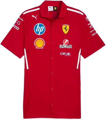 PUMA Mens Scuderia Ferrari Team Crew Neck Short Sleeve Button Up Shirt Casual Tops Casual - Red in Kuwait