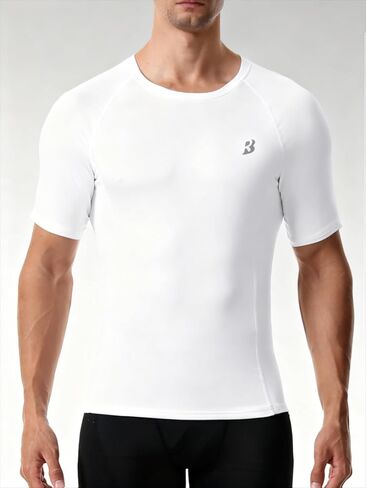 Mens Compression Shirt Short Sleeve, Workout T-Shirt for Sports Gym Running, Cool Dry Base Layer Athletic Undershirts in Saudi Arabia