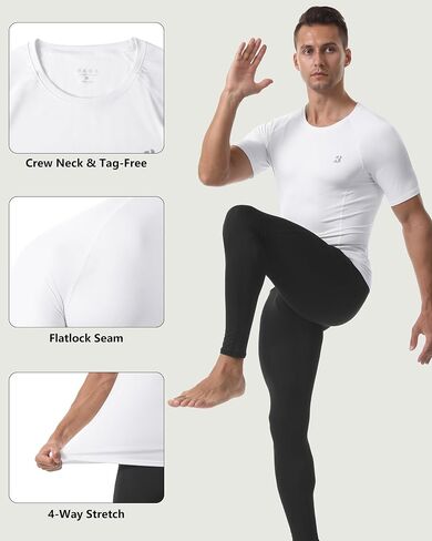 Mens Compression Shirt Short Sleeve, Workout T-Shirt for Sports Gym Running, Cool Dry Base Layer Athletic Undershirts in Saudi Arabia