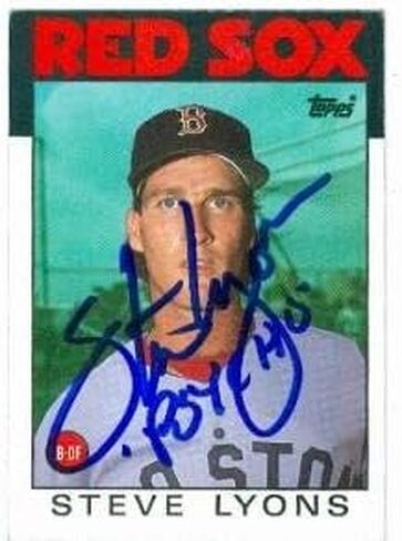 Steve Lyons autographed baseball card (Boston Sox) 1986 Topps #233 inscribed Psycho - Autographed Baseball Cards in Saudi Arabia