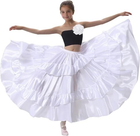 Double Ruffle Style Long Full Maxi Dance Skirt for Girls 8-12 Years Flamenco Dance Practice Class Dancewear in Saudi Arabia