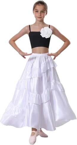 Double Ruffle Style Long Full Maxi Dance Skirt for Girls 8-12 Years Flamenco Dance Practice Class Dancewear in Saudi Arabia