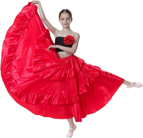 Double Ruffle Style Long Full Maxi Dance Skirt for Girls 8-12 Years Flamenco Dance Practice Class Dancewear in Saudi Arabia