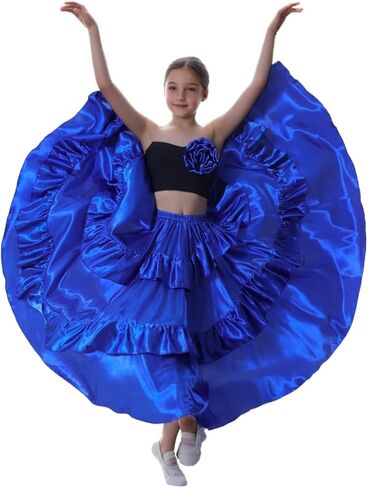 Double Ruffle Style Long Full Maxi Dance Skirt for Girls 8-12 Years Flamenco Dance Practice Class Dancewear in Saudi Arabia