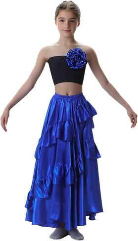 Double Ruffle Style Long Full Maxi Dance Skirt for Girls 8-12 Years Flamenco Dance Practice Class Dancewear in Saudi Arabia