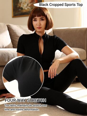 Women's Short Sleeve Yoga Top with Zipper High Elasticity and Fit Athletic Shirt in Saudi Arabia
