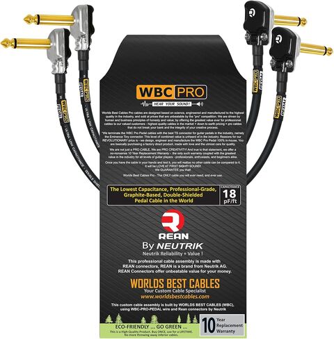 2 Units - 12 Inch - WBC-PRO-Pedal – 22 AWG - Low-Cap (18pF/ft) – Pro-Grade – Graphite-Based - Dual-Shielded Pedal, Effects, Patch, Instrument Cable with Neutrik-Rean Gold Plated Pancake TS Connectors in Saudi Arabia