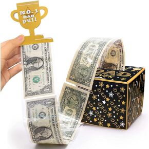 DTESL Happy Father's Birthday Money Box for Cash Gift Pull,Money Gift Boxes for Cash,Money Box for Cash Gift Black & Gold Money Holder for Cash with Pull Out Card DIY Set Surprise Dad Gift Box