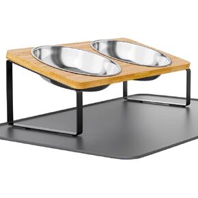 Elevated Cat Bowls Whisker Friendly,Cat Food Bowls with Silicone Food Mat,15°Tilted Stand Anti Vomiting Raised Cat Dishes for Food and Water,2 Stainless Steel Bowls for Cats and Puppy