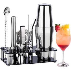 Cocktail Shaker Set Bartender Kit : 15-Piece Bar Tool Set with Acrylic Stand Bar Set with All Practical Bar Accessories, for Drink Mixing, Bar, Home, Lounge & Party, Silver in Saudi Arabia