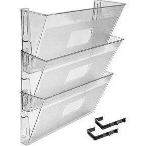 Acrimet Wall Mount Pocket File Organizer Holder (Hangers Included) (Clear Crystal Color) (3 Pack)