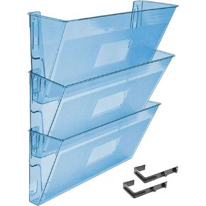 Acrimet Wall Mount Pocket File Organizer Holder (Hangers Included) (Clear Blue Color) (3 Pack)