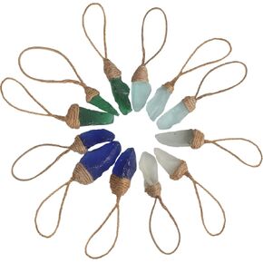 12PCS Handmade Sea Glass Block Ornament Pendant - Sea Glass Crafts Coastal Decorative, Beach Themed SeaGlass Ornament Sets for Christmas Tree, Centerpiece, Home Decor Beach Weddings and More