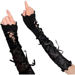 XCJIKUKE Gothic Women Arm Sleeves Fingerless Gloves Halloween Grunge Arm Warmers