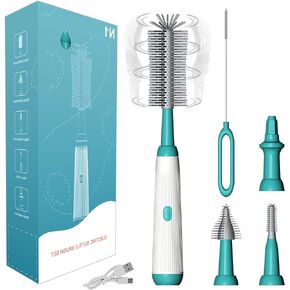 Electric Bottle Brush,Baby Bottle Brush,Bottle Brush,Nipple Brush,Straw Brush and Extension Handle,Gift for Pregnant Women and New Mom(Grey)