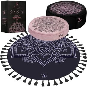 Aila Meditation Cushion with Yoga Mat – Luxurious Meditation Accessories Spiritual Decor Zafu Meditation Cushion – Meditation Floor Pillow for Women Include Extra Cushion Cover – Memory Foam Material
