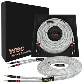WORLDS BEST CABLES 8 Foot Ultimate - 12 AWG - Ultra-Pure OFC - Premium Audiophile HiFi Speaker Cable Pair with Eminence Gold Banana Plugs & Silver Tweed Jacket