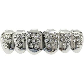 Luxury Diamond Gold Teeth Set Hip Hop Poker Bottom Grills for Men Women Rapper Costume Cosplay (Silver)