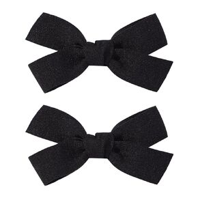 Adorable 2pcs White Hair Bow Clips for Baby-Girls - Boutique Barrettes for Toddlers and Kids with Fully Lined Clips（Black）