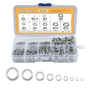 Kemozl 650 Pcs 304 Stainless Steel Spring Lock Washers Assortment Set, 9 Sizes - M2 M2.5 M3 M4 M5 M6 M8 M10 M12