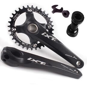 BUCKLOS IXF 104 BCD 30-52T Mountain Bike Crankset -Hollow Integrated MTB 170mm Crank Set- Aluminum Alloy Bike Crankset with Narrow Wide Tooth Chainring Bottom Bracket Bolts (Black/Red)