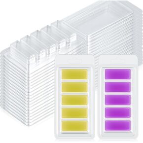 Leinuosen 100 Pcs 5 Cell Wax Melt Molds Empty Clear Wax Melt Containers Easy to Use PET Plastic Clamshells for Wax Melts Wickless Candles Making Melting Packaging DIY, 5.5 x 2.6 Inch
