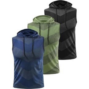 Vislivin 3 Pack Men's Workout Hooded Tank Tops Athletic Muscle Tank with Hoods Sleeveless Running Shirts