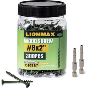 براغي سطح LIONMAX مقاس 2 بوصة، براغي خشبية #8 × 2 بوصة، 300 قطعة، مقاومة للصدأ، مطلية بالإيبوكسي الخارجي، براغي تزيين خارجية، برغي رأس محرك Torx/Star، تتضمن بت نجمة T25، أخضر in Saudi Arabia