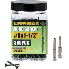 LIONMAX Deck Screws 1-1/2 Inch, Wood Screws #8 x 1-1/2", 300 PCS, Rust Resistant, Exterior Epoxy Coated, Outdoor Decking Screws, Torx/Star Drive Head Screw, T25 Star Bit Included, Green in Saudi Arabia