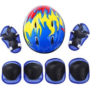 Yosoo Skateboard Protective Gear, Kids Protective Gear for Roller Skates, 7pcs Kids Protective Gear with Adjustable Helmet Knee Pads Elbow Pads Wrist Pads for Roller Skates