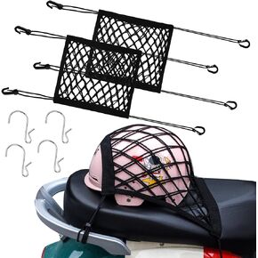 2 Pack Motorcycle Cargo Net, Motorcycle Bungee Cargo Net 10.3"X15.4" Helmet Net Small Luggage Rack High-Elastic Double Layer Bungee Net Thicken Net with Adjustable Metal Hooks for Motorcycle Bike ATV